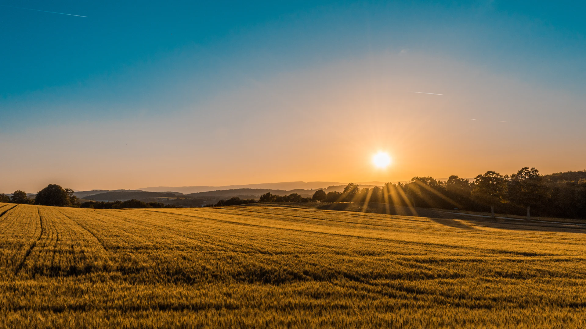 Sun setting over open Australian farmland
