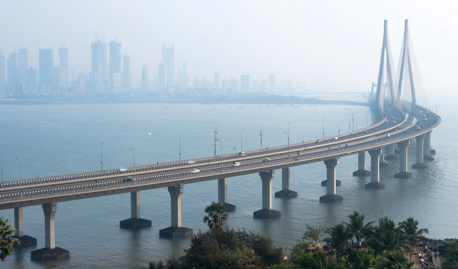The Bandra–Worli Sea Link with the Mumbai skyline behind