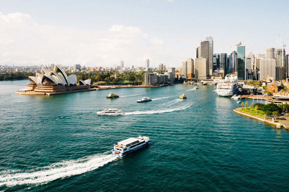 Sydney Harbour with ferries, the Opera House and the CBD skyline